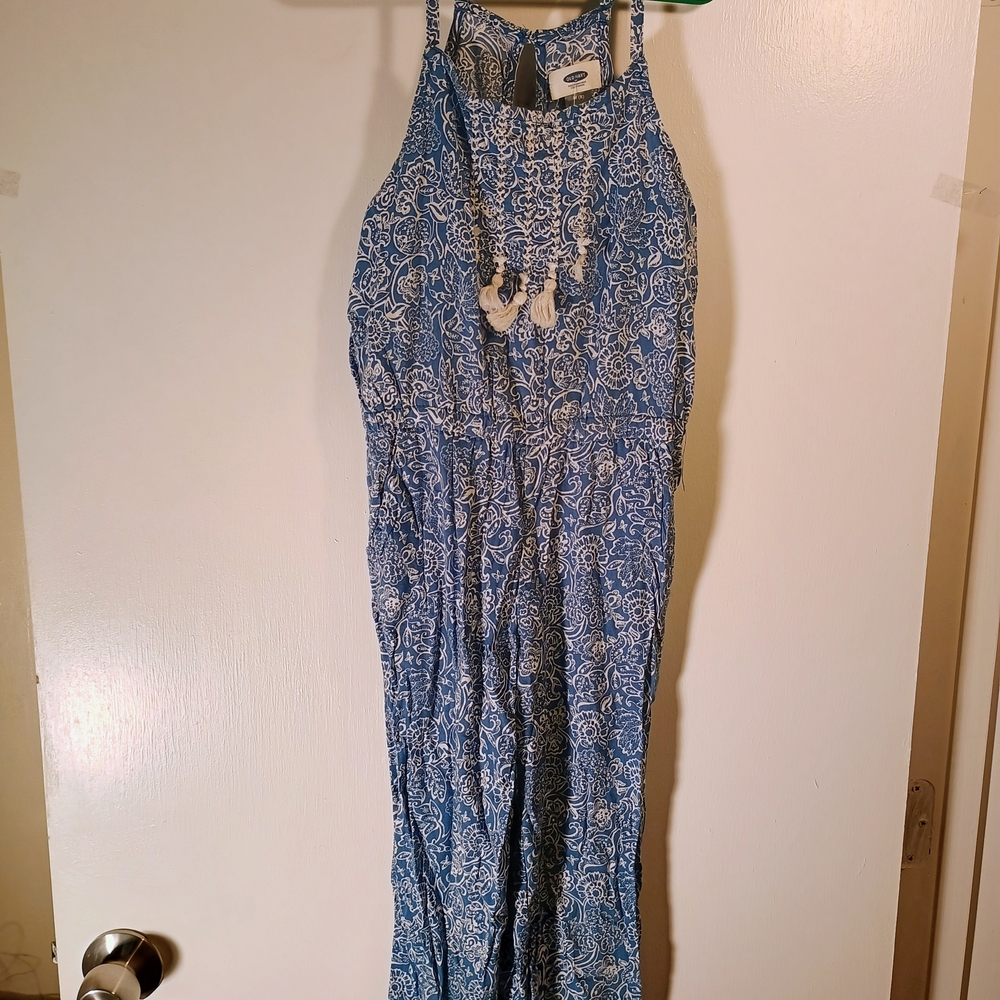 Old Navy Blue and White Floral Paisley Jumper